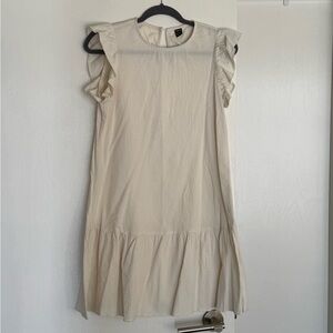 Elegant Cream Ruffle Sleeve Dress